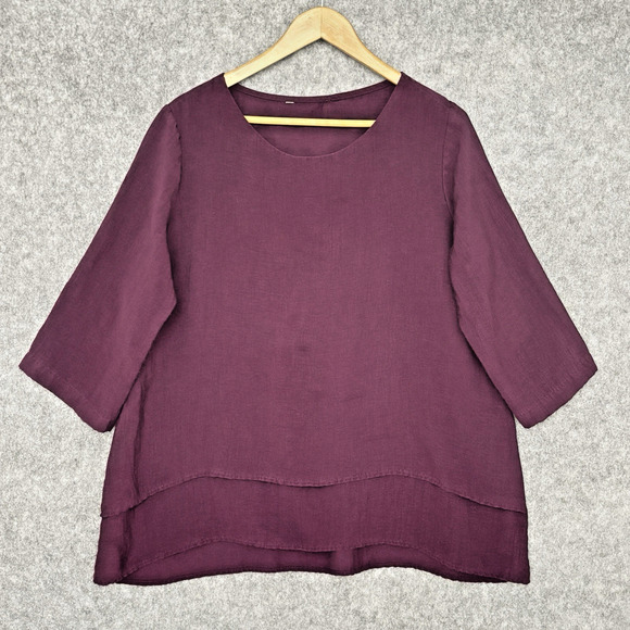 Chalet‎ et Ceci Womens Layered Hem Top Size XL Purple Relaxed Boho Lagenlook - Picture 1 of 7